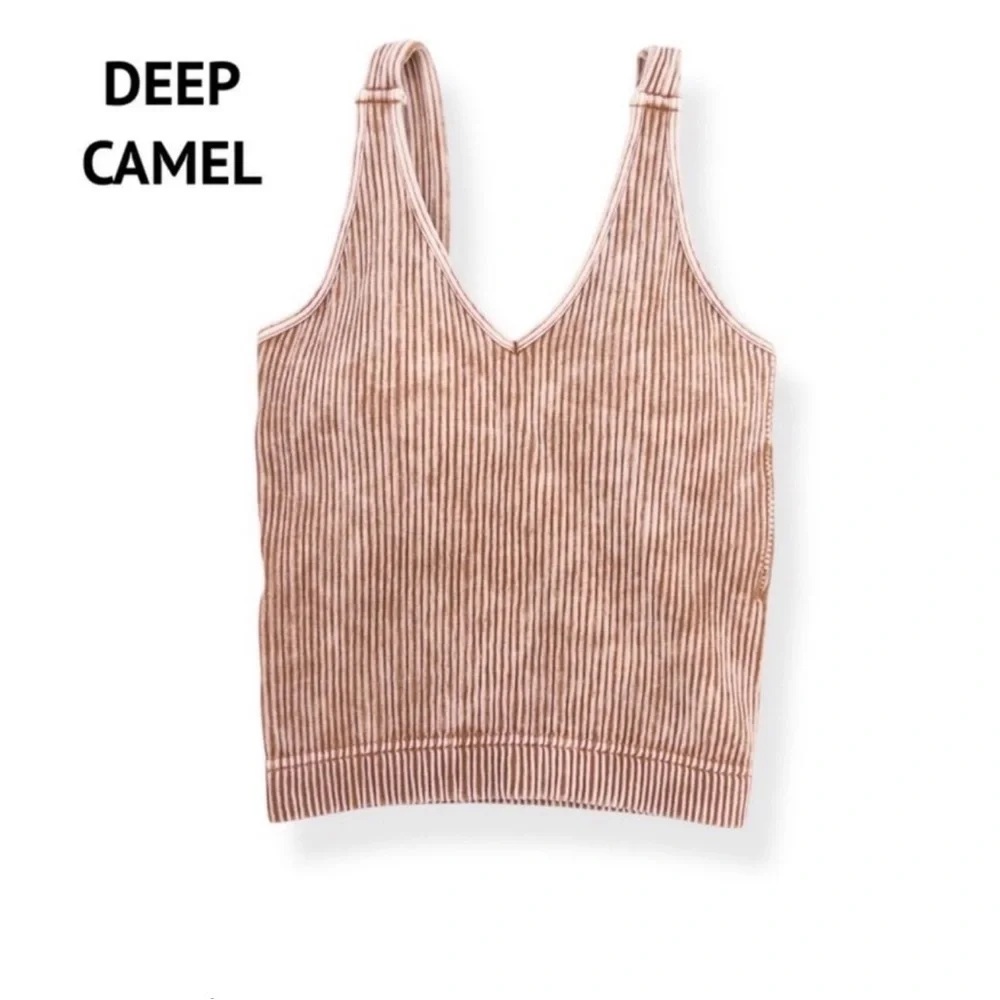 Zenana Ribbed PaddedV-Neck Deep Camel Brami NWT - Picture 2 of 2